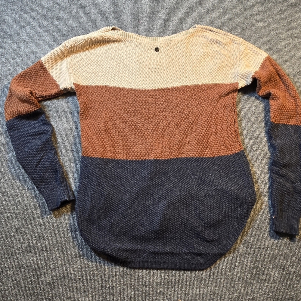 KÜHL Colorblock Boat Neck‎ Knit Sweater Cream Orange Blue Size Small Cotton Wool - Picture 3 of 13